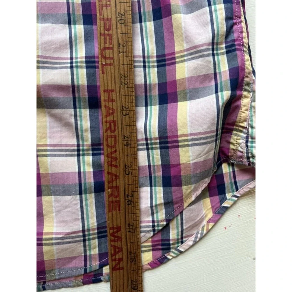 Banana Republic Luxe Stretch Poplin Grant Slim Shirt Pink Multi Plaid Button M